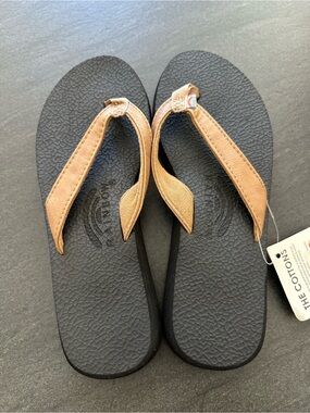 Rainbow Brown Strap Black Footbed Flip Flop Sandals
